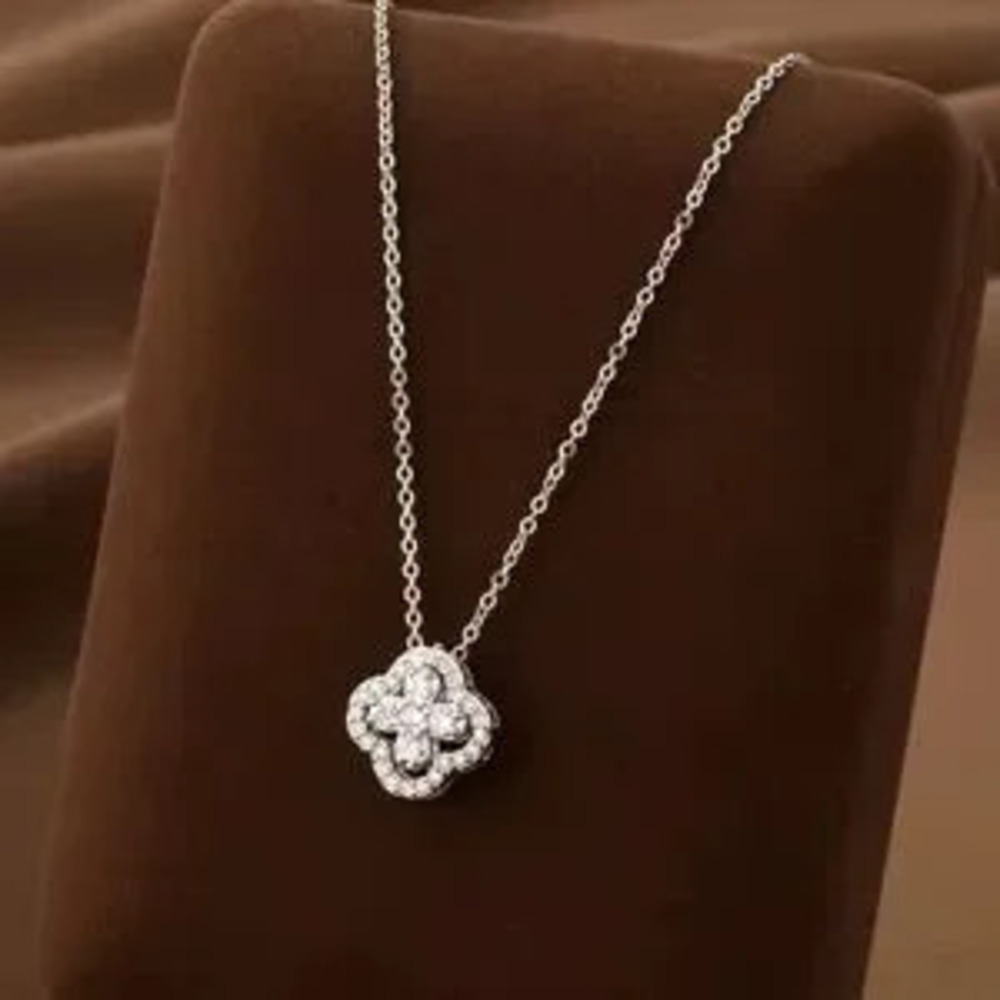Luxury Alhamba clover Silver color Pendant Necklace 4 in 1 necklace